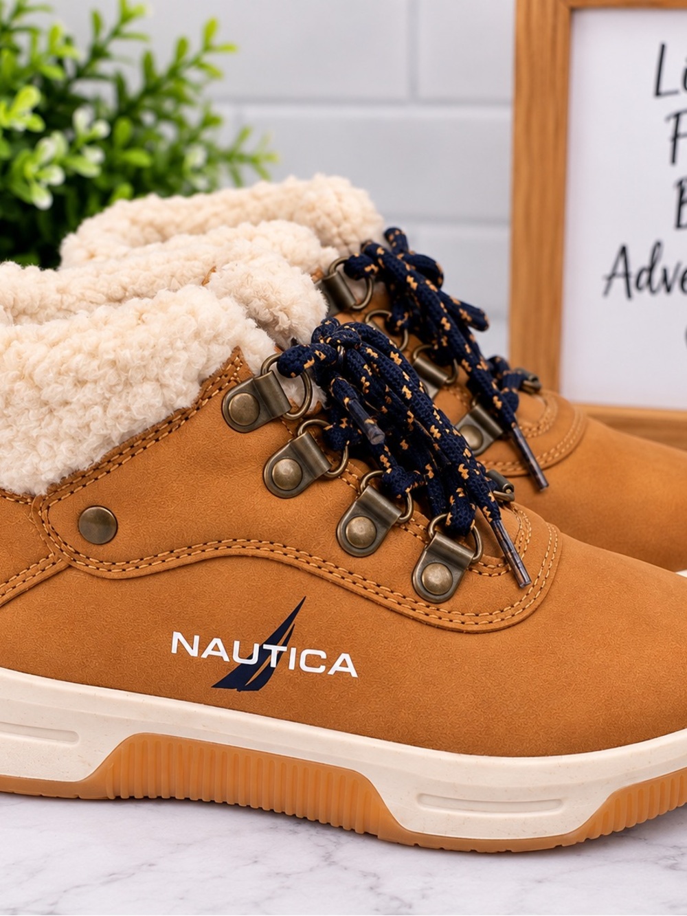Nautica Kids Tan Sherpa Lined Ankle Boots